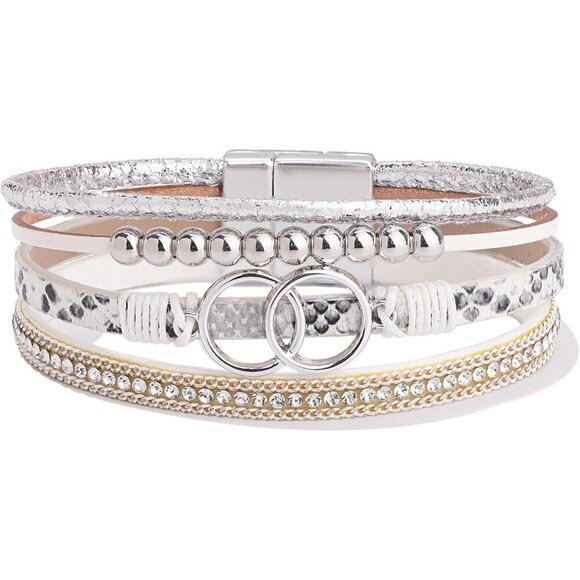 Jewelry - Boho Leather Wrap Bracelet Beaded Cuff Mom Gift Stackable Infinity Jewelry